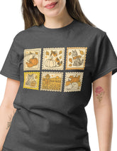 Fall Cat Stamps T-Shirt - Cute Autumn Cat Graphic Tee