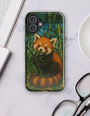 Stained Glass Red Panda Tough iPhone Case Colorful Red Panda Art Protective Phone Cover