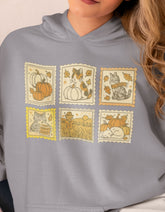 Fall Cat Stamps Hoodie - Cute Autumn Cat Hoodie