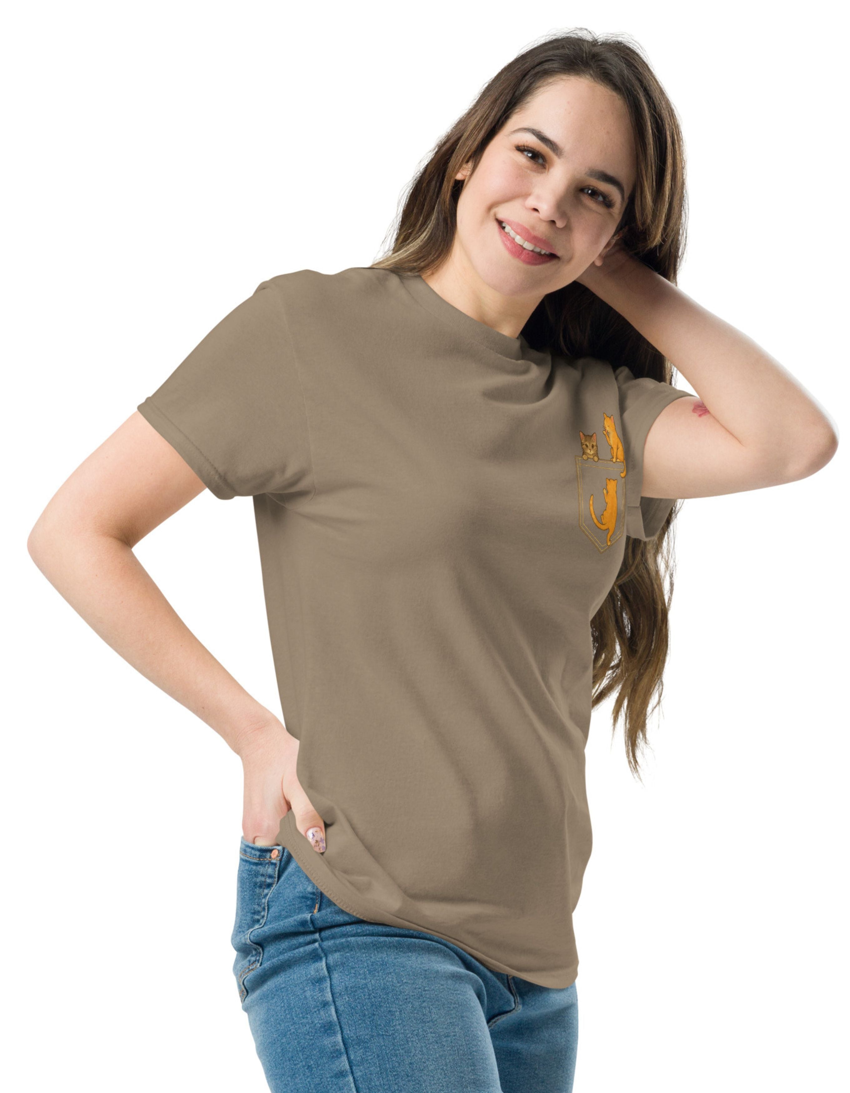 Pocket Cats T-Shirt Cute Minimalist Cat Shirt - sizes up to 5XL