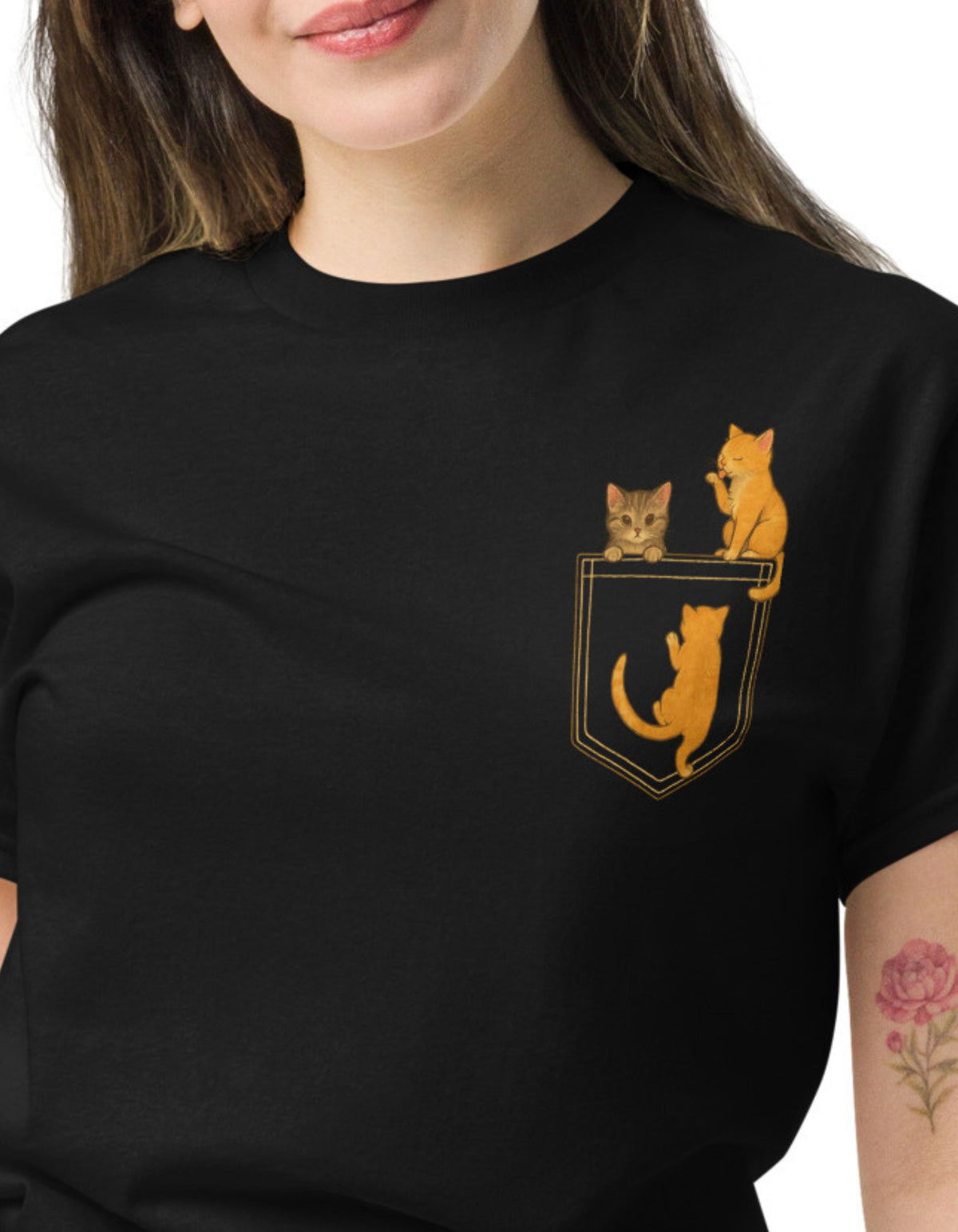 Cats in Pocket T-Shirt Cute Minimalist Cat Shirt - sizes up to 5XL