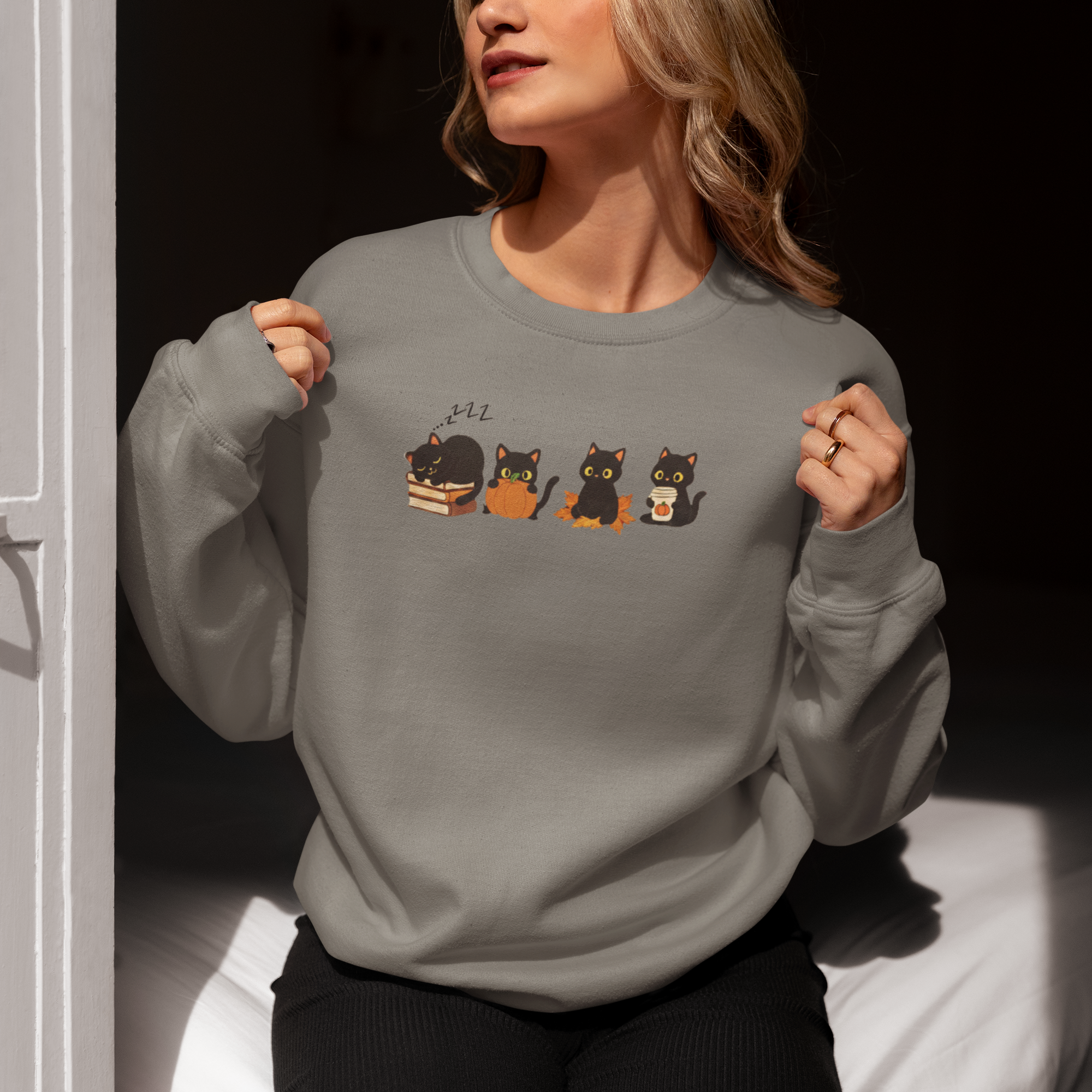 Fall Black Cats Sweatshirt - Cute Autumn Halloween Cat Sweater