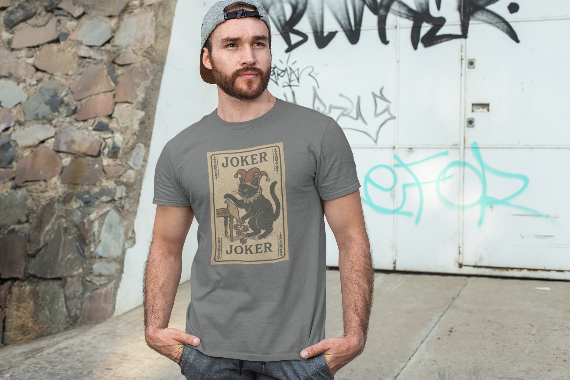 Joker Cat Tarot T-Shirt Vintage Playing Card Cat Art - sizes up to 5XL