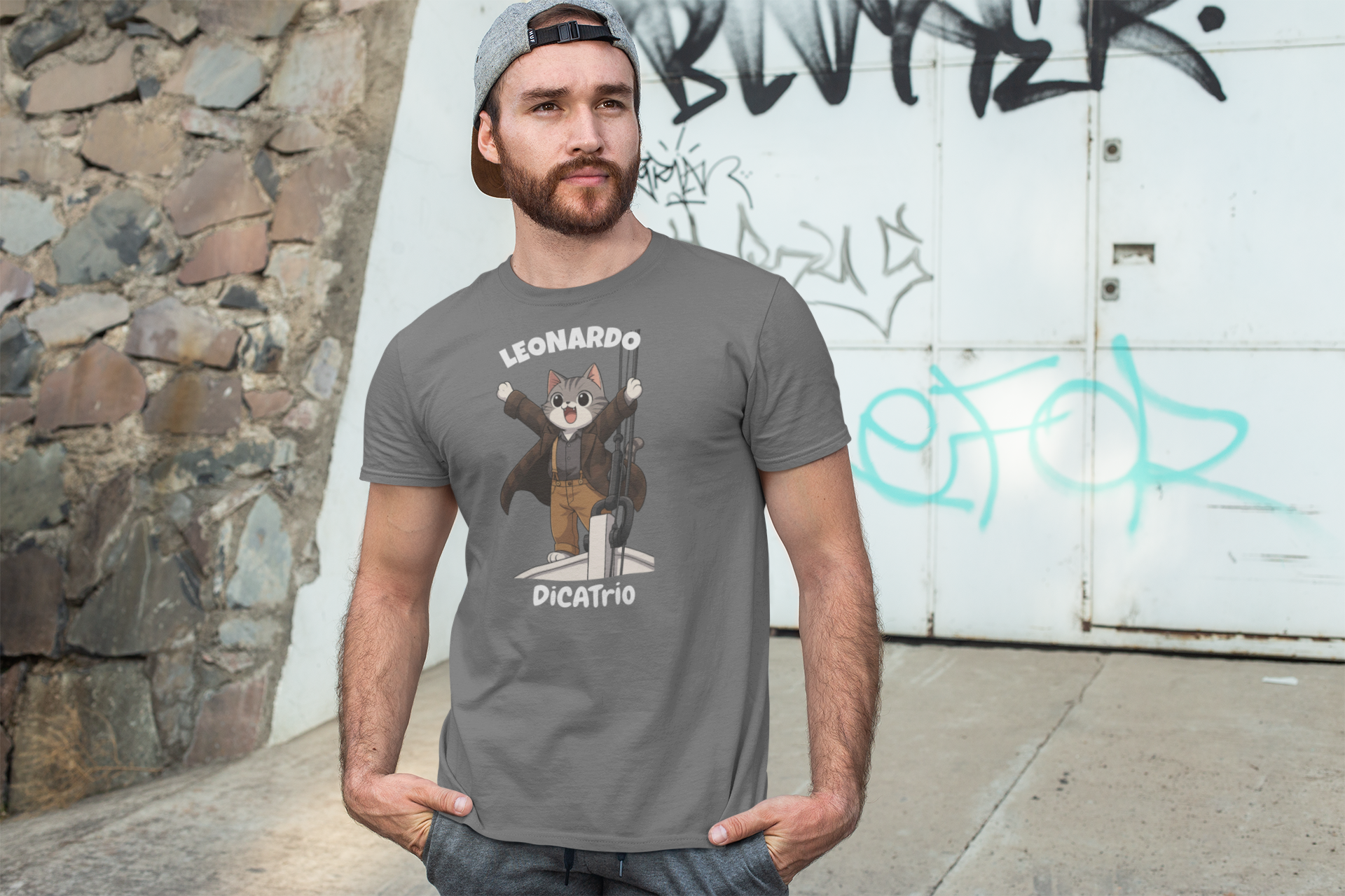 Leonardo DiCatrio T-Shirt Funny Titanic Cat Parody Shirt - sizes up to 5XL