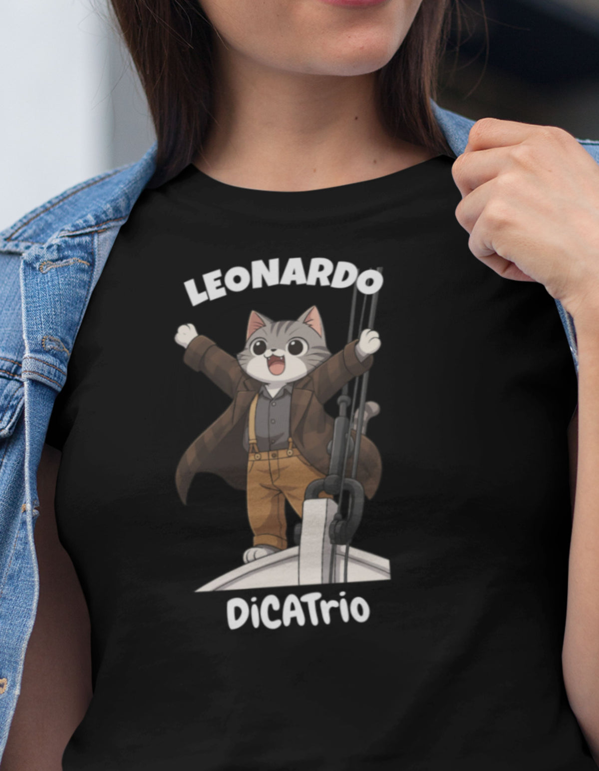 Leonardo DiCatrio T-Shirt Funny Titanic Cat Parody Shirt - sizes up to 5XL