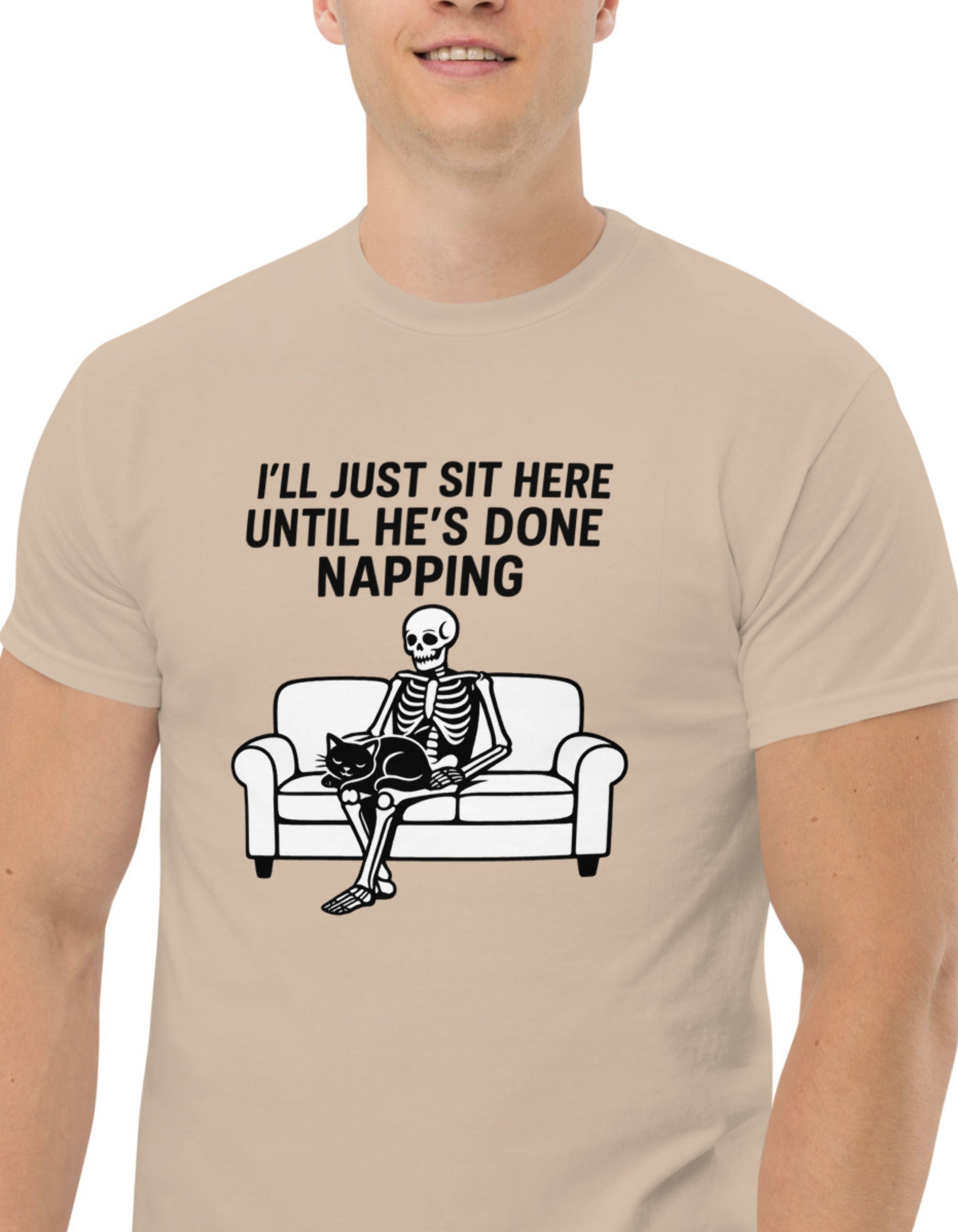 I’ll Just Sit Here Until He’s Done Napping T-Shirt Funny Cat Humor Shirt - sizes up to 5XL