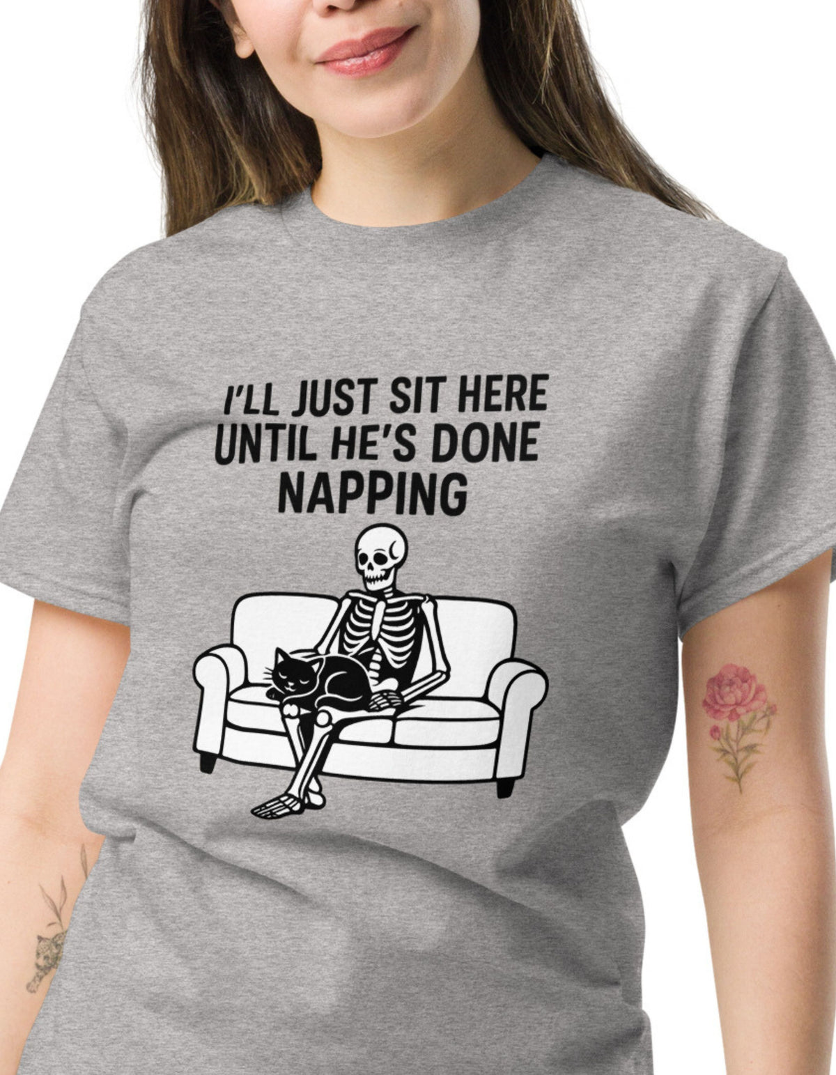 I’ll Just Sit Here Until He’s Done Napping T-Shirt Funny Cat Humor Shirt - sizes up to 5XL