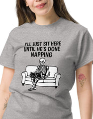 I’ll Just Sit Here Until He’s Done Napping T-Shirt Funny Cat Humor Shirt - sizes up to 5XL