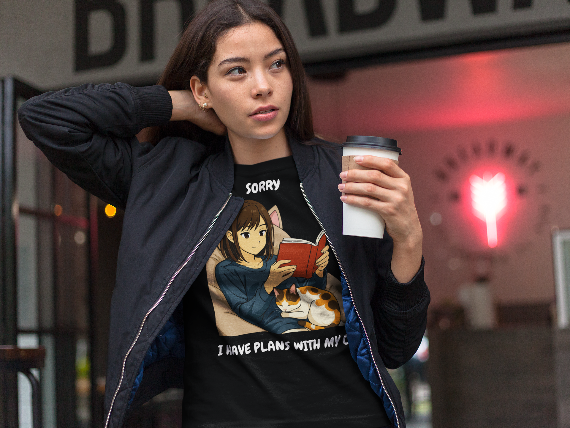 Sorry I Have Plans With My Cat T-Shirt Cute Cat Lover Bookish Humor Tee – sizes up to 5XL