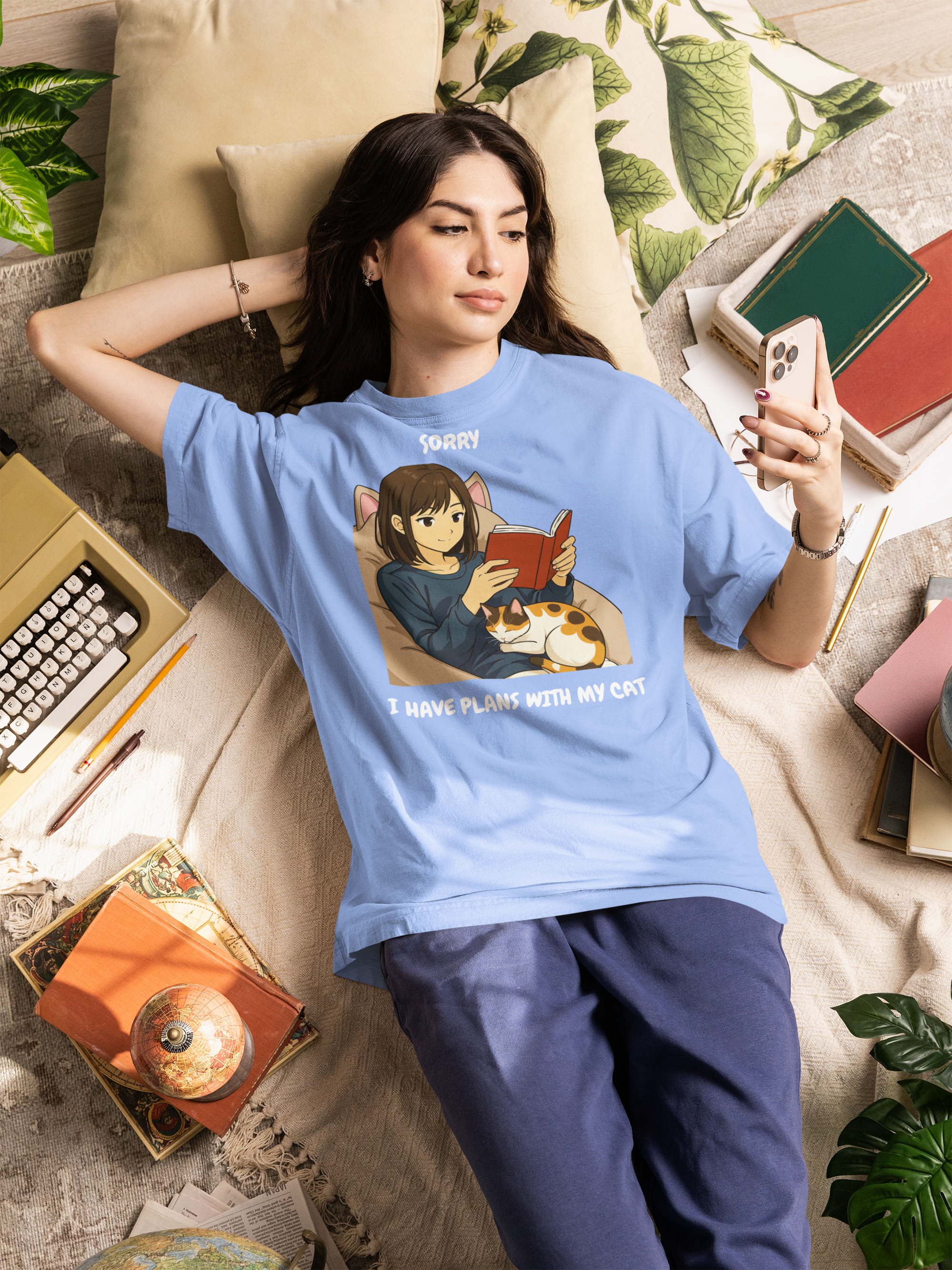 Sorry I Have Plans With My Cat T-Shirt Cute Cat Lover Bookish Humor Tee – sizes up to 5XL