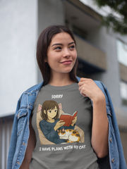 Sorry I Have Plans With My Cat T-Shirt Cute Cat Lover Bookish Humor Tee – sizes up to 5XL