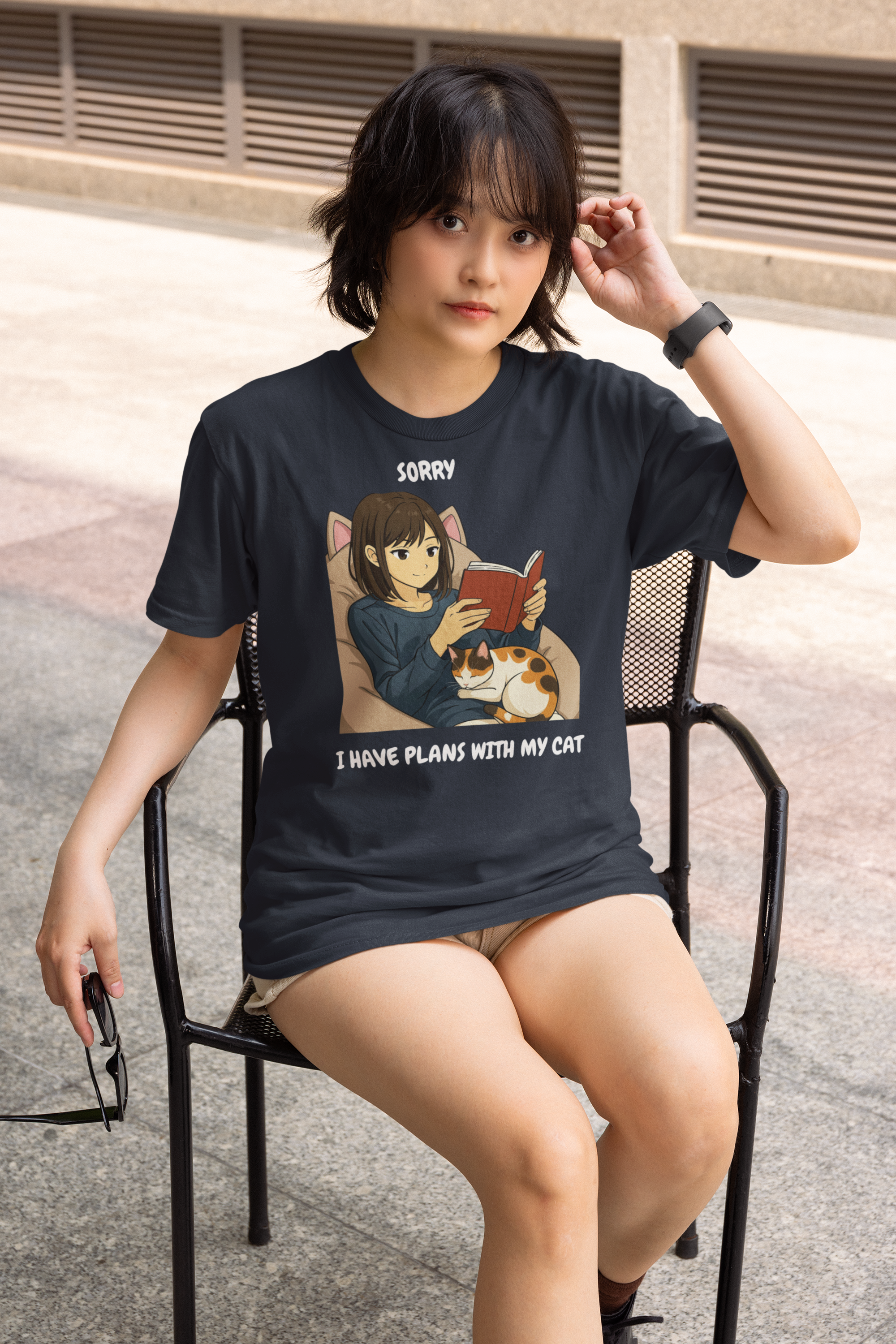 Sorry I Have Plans With My Cat T-Shirt Cute Cat Lover Bookish Humor Tee – sizes up to 5XL