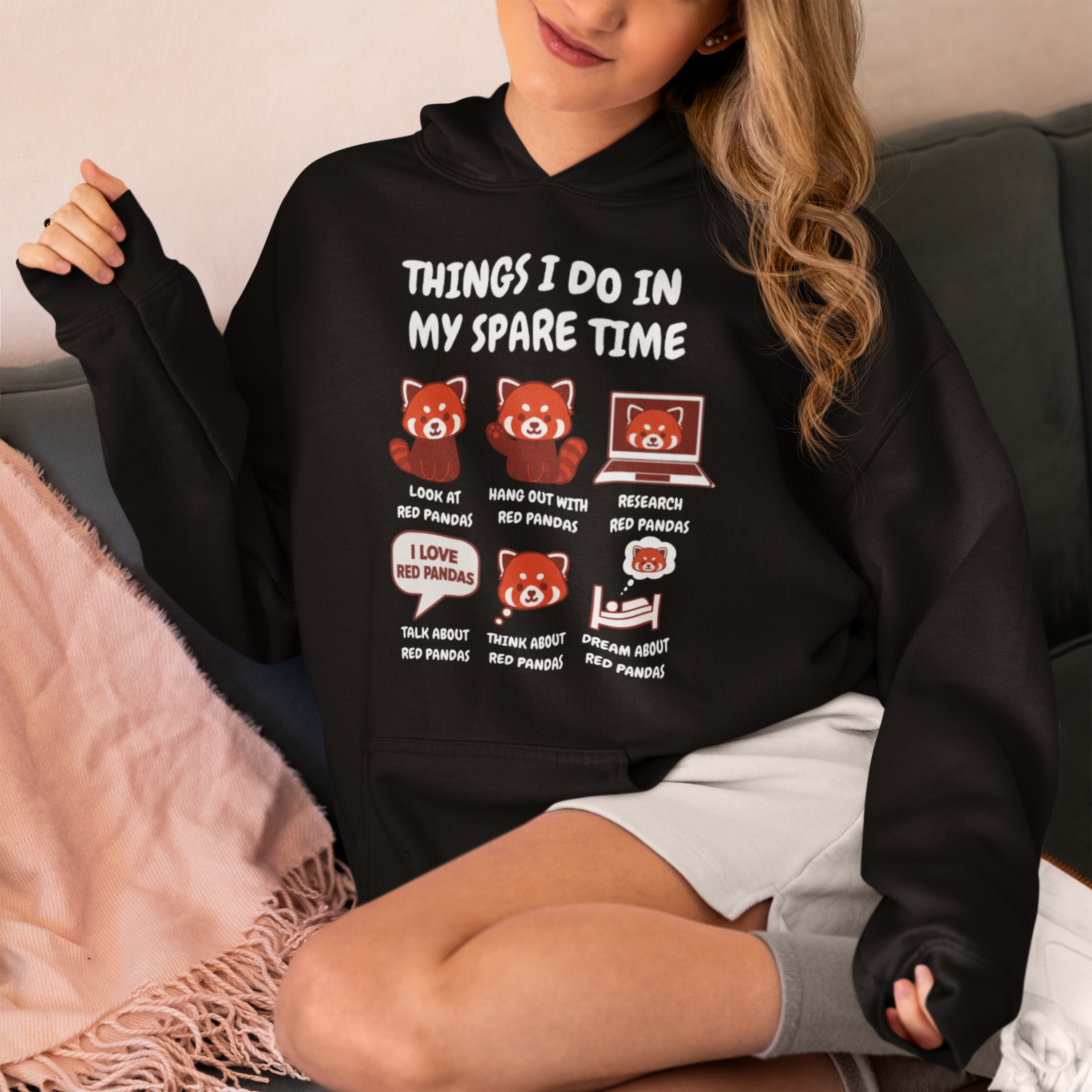 Things I Do in My Spare Time Red Panda Hoodie Funny Animal Graphic Pullover - sizes up to 5XL
