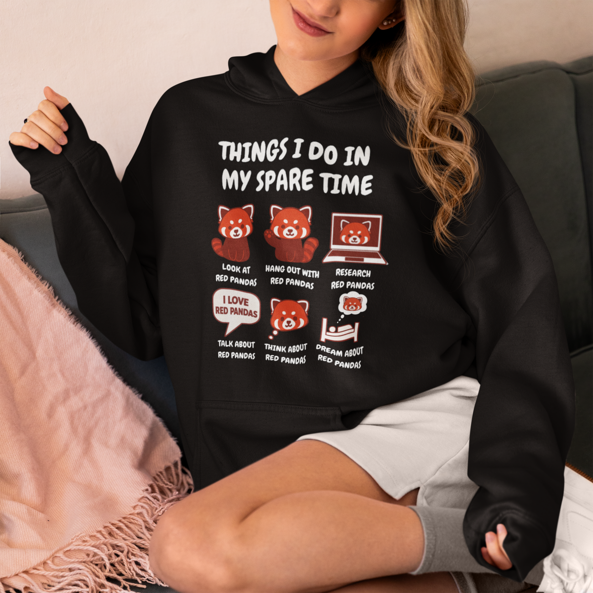 Things I Do in My Spare Time Red Panda Hoodie Funny Animal Graphic Pullover - sizes up to 5XL