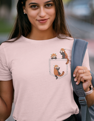 Red Pandas in Pocket T Shirt Cute Minimalist Animal Graphic Tee - sizes up to 5XL