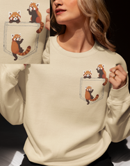 Red Pandas on Pocket Sweatshirt Cute Red Panda Sweater Minimal Animal Crewneck – sizes up to 5X