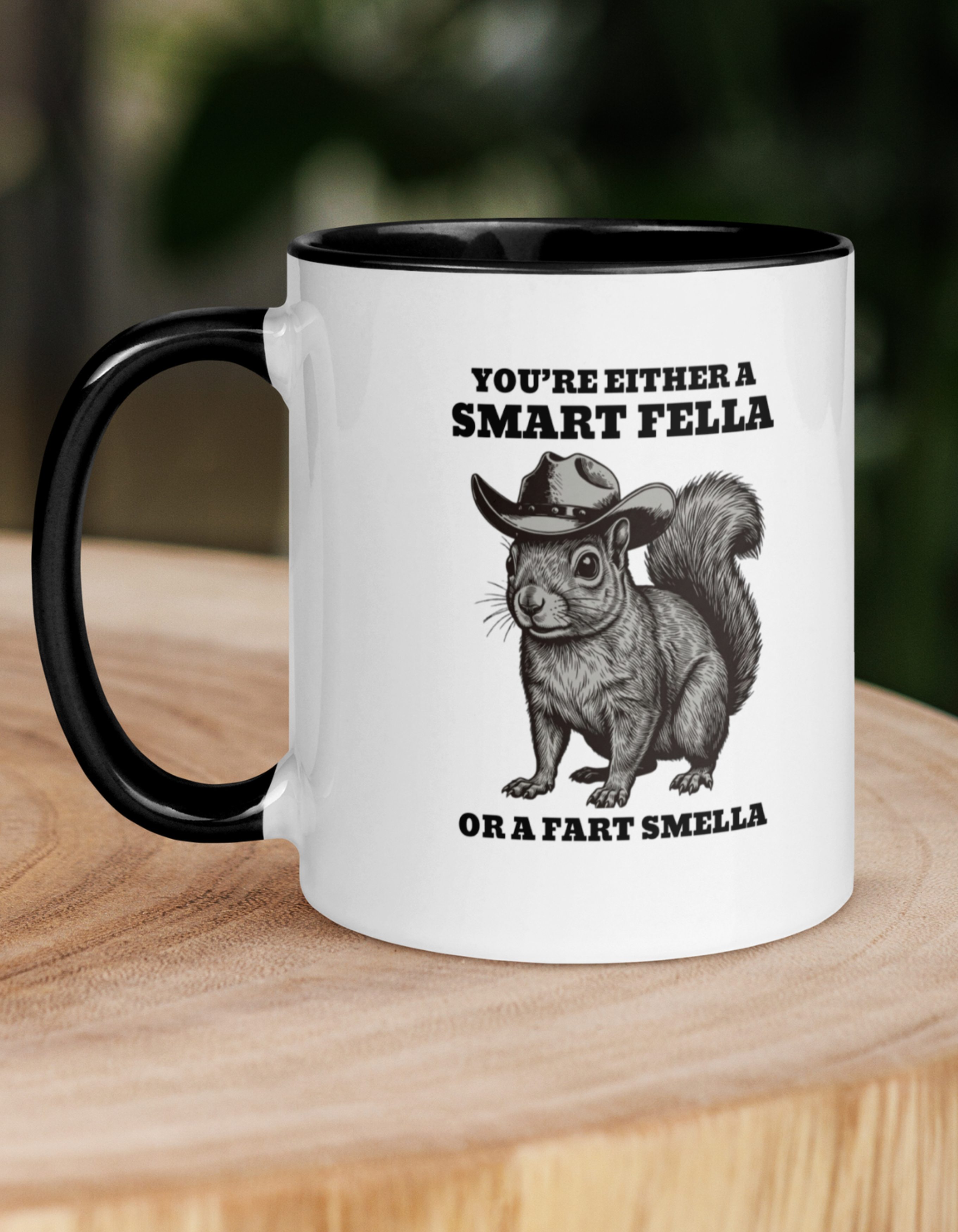 Smart Fella Fart Smella Squirrel Two-Tone Mug - Funny Cowboy Animal Coffee Cup