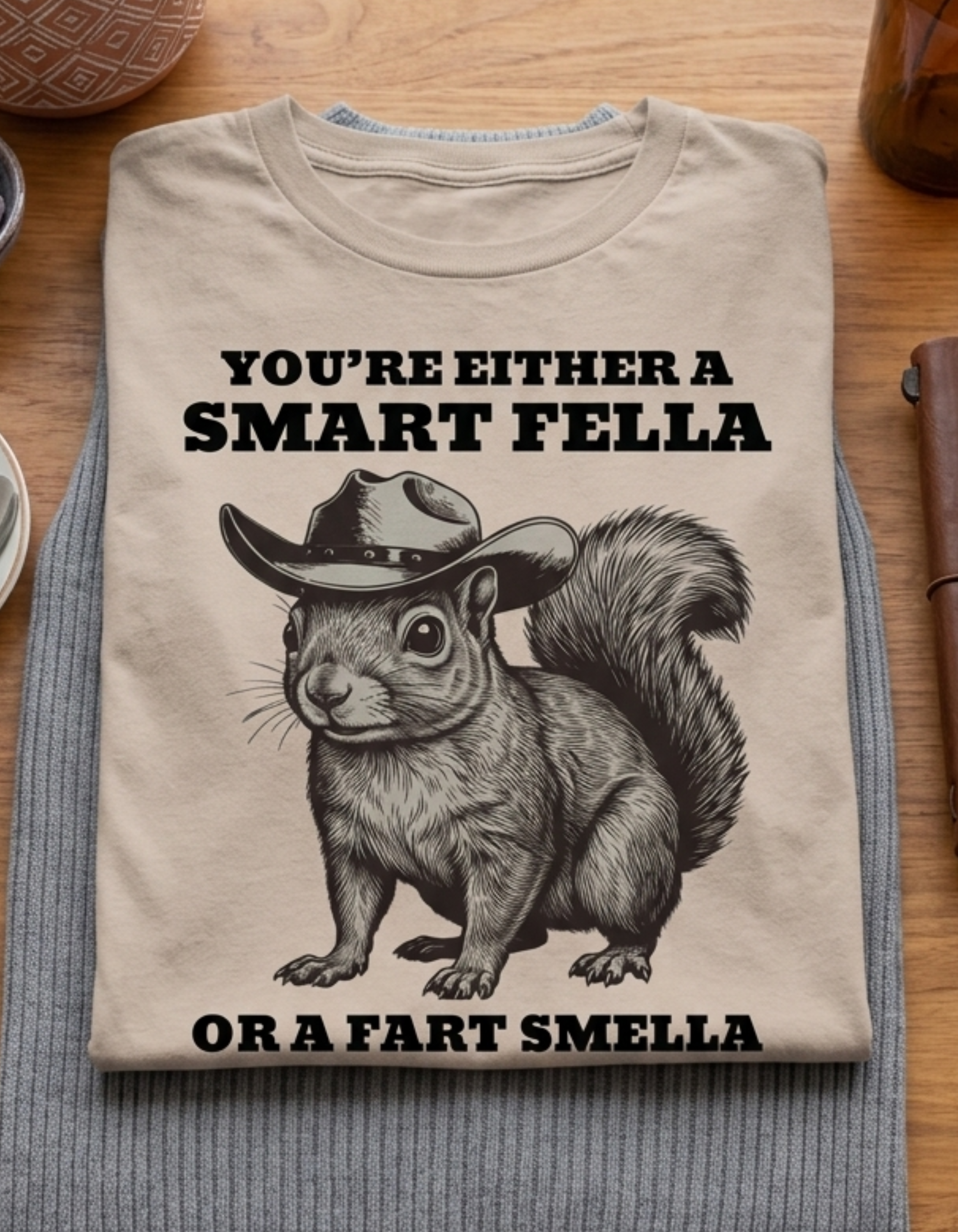Smart Fella Fart Smella Squirrel Shirt - Funny Cowboy Animal Tee