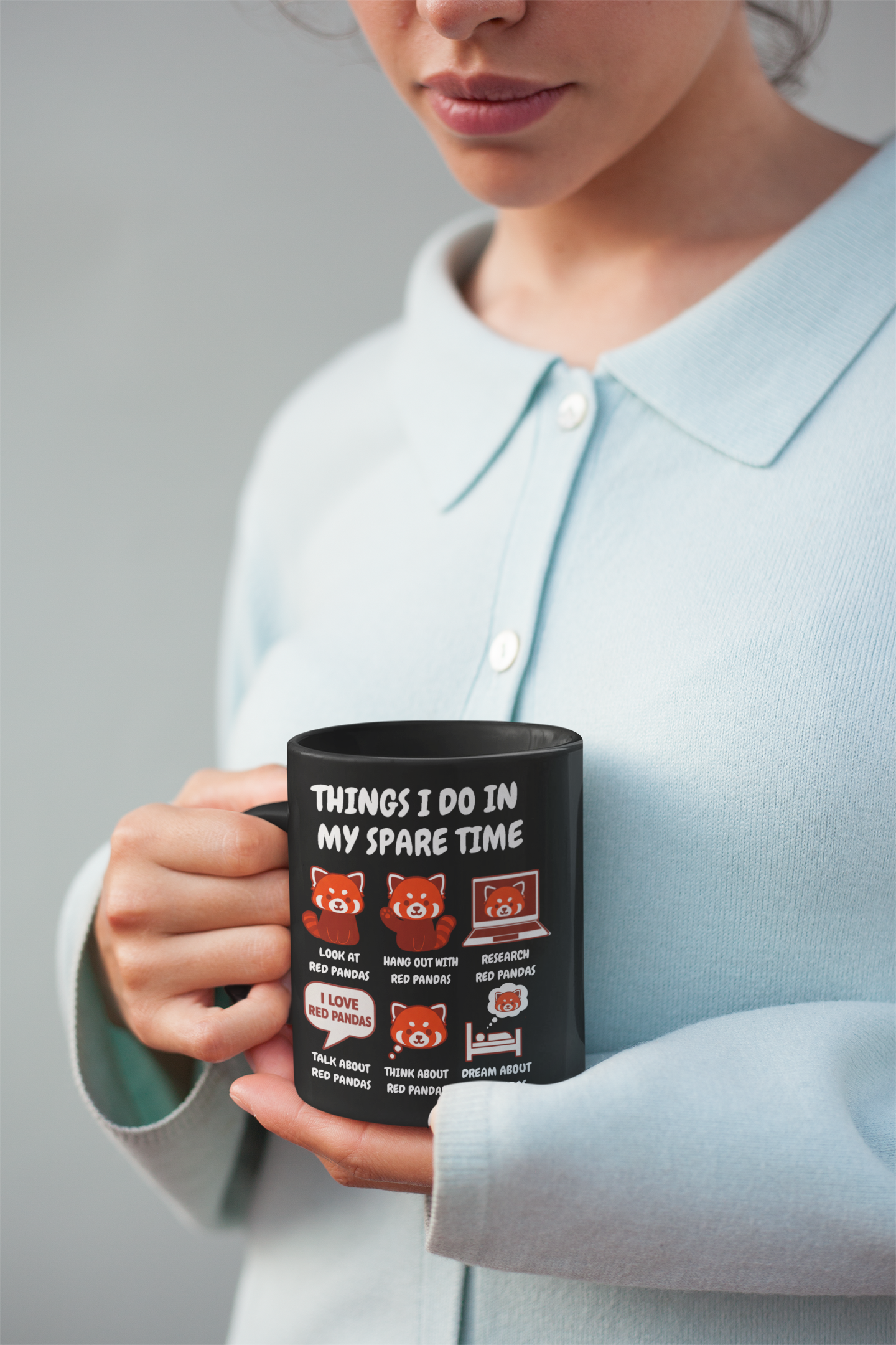 Things I Do in My Spare Time Red Panda Black Coffee Mug Funny Animal Art Mug