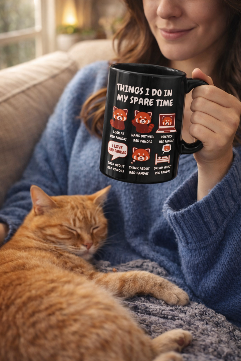 Things I Do in My Spare Time Red Panda Black Coffee Mug Funny Animal Art Mug