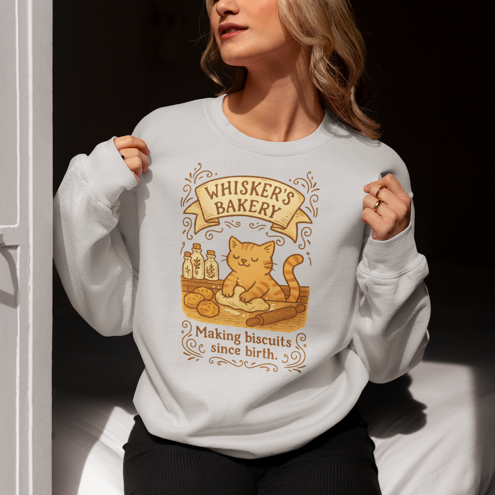 Whisker’s Bakery Cat Sweatshirt Funny Baking Cat Crewneck Sweater – sizes up to 5XL