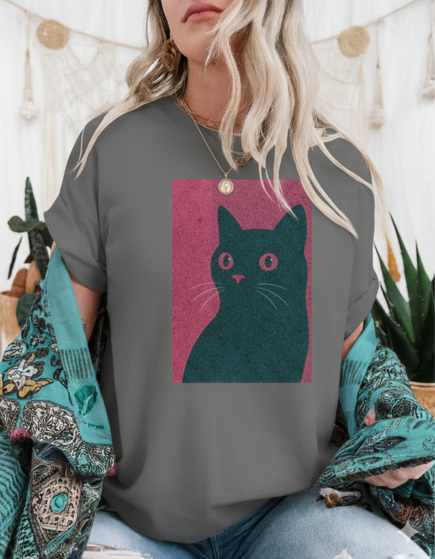 Minimalist Cat Art T-Shirt Modern Graphic Cat Shirt - sizes up to 5XL
