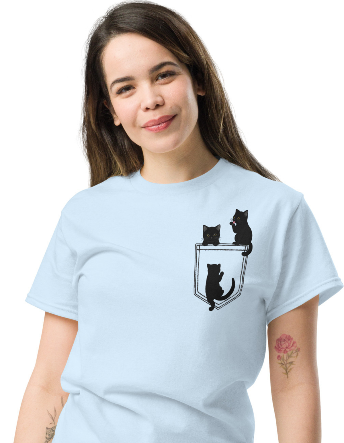 Black Cats on Pocket T-Shirt Minimal Cat Shirt Cute Black Cat Tee – sizes up to 5XL