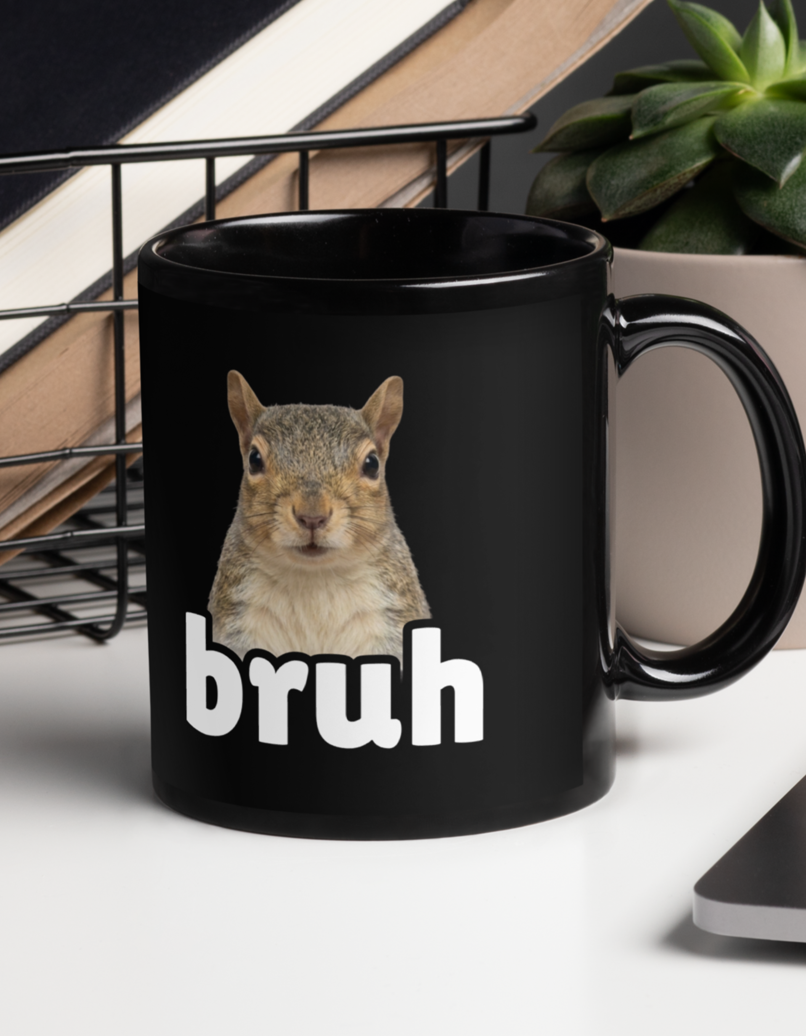 Bruh Squirrel Black Mug - Funny Meme Animal Coffee Cup