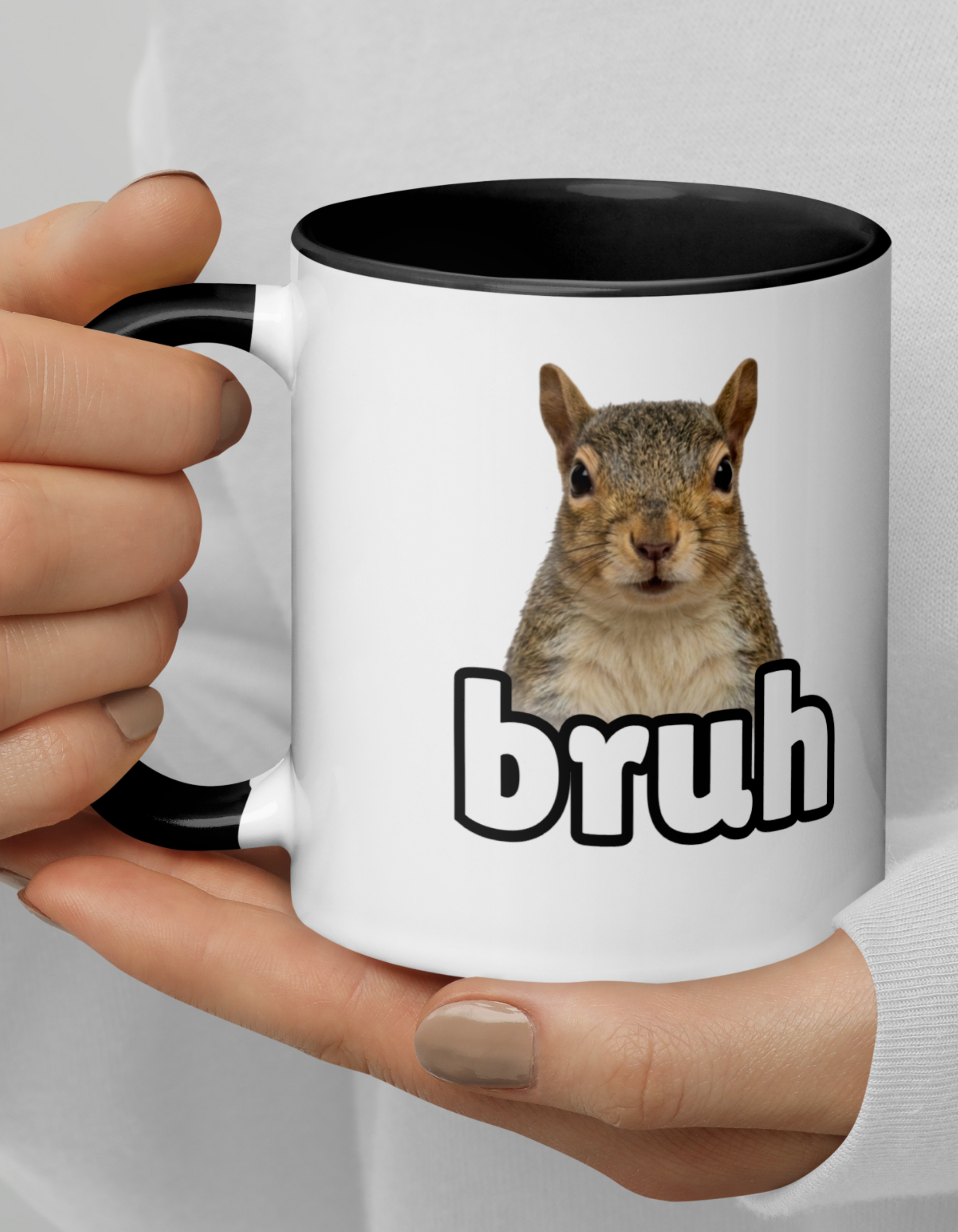 Bruh Squirrel Two-Tone Mug - Funny Meme Animal Coffee Cup