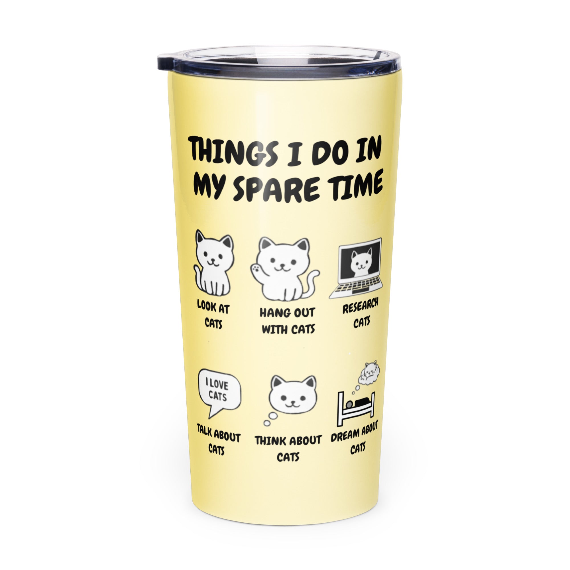 Things I Do in My Spare Time Cat Tumbler 20 oz butter yellow stainless steel cat lover gift
