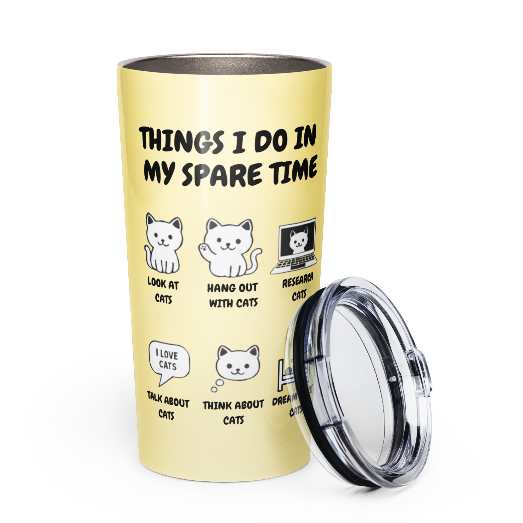 Things I Do in My Spare Time Cat Tumbler 20 oz butter yellow stainless steel cat lover gift