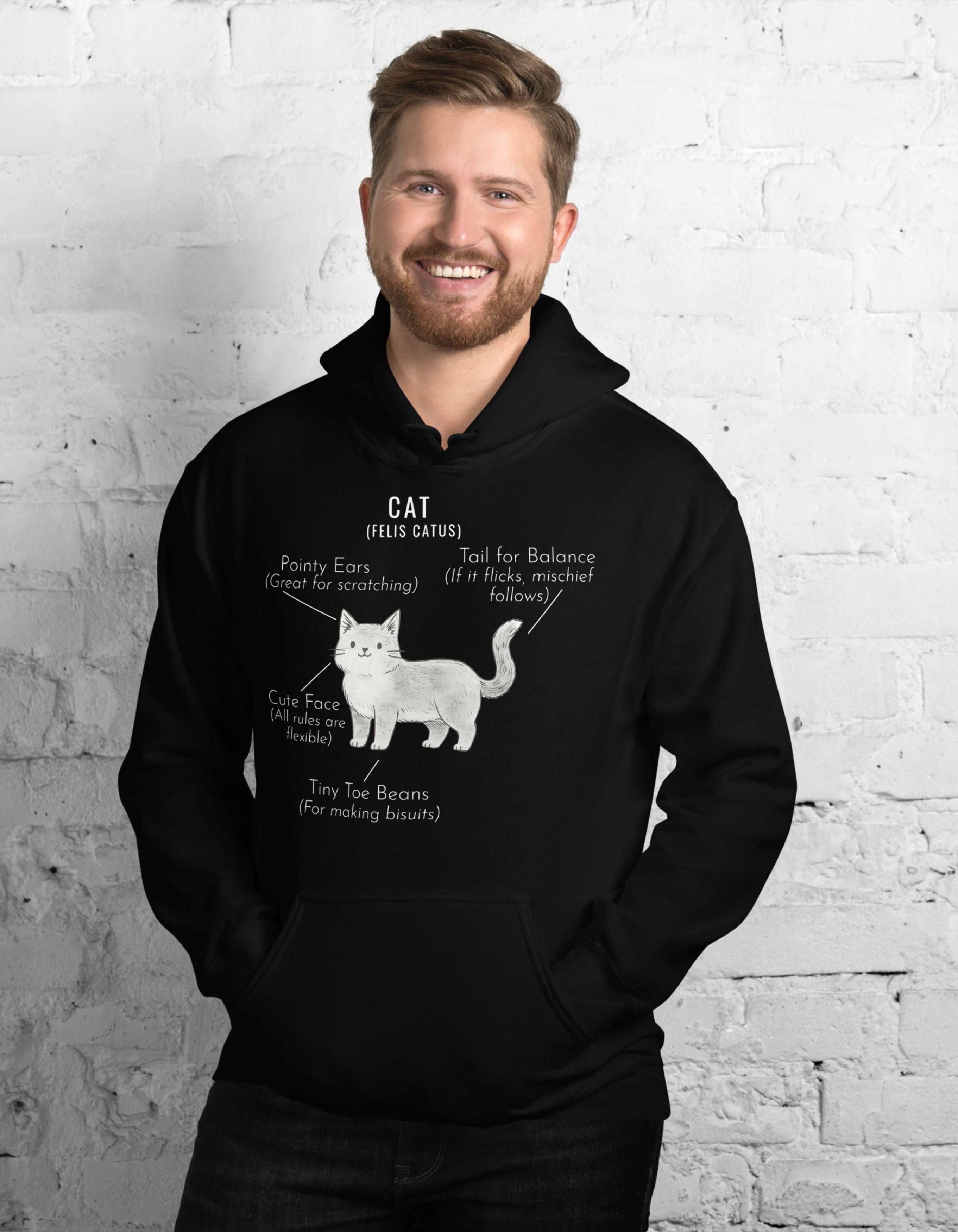 Cat Anatomy Hoodie Cute Funny Cat Diagram Pullover Hoodie - sizes up to 5XL