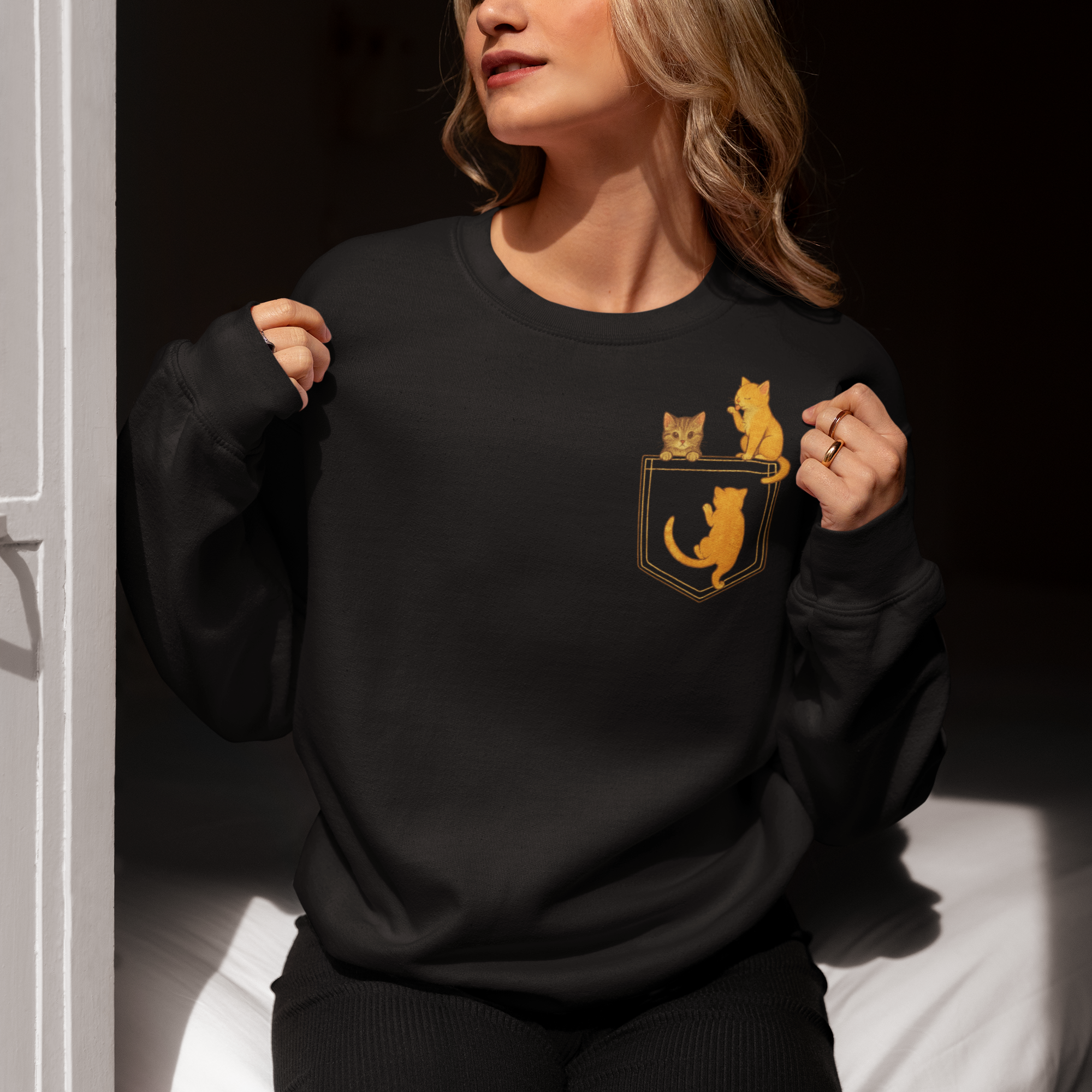 Cats in Pocket Sweatshirt Cute Minimalist Cat Pullover - sizes up to 5XL