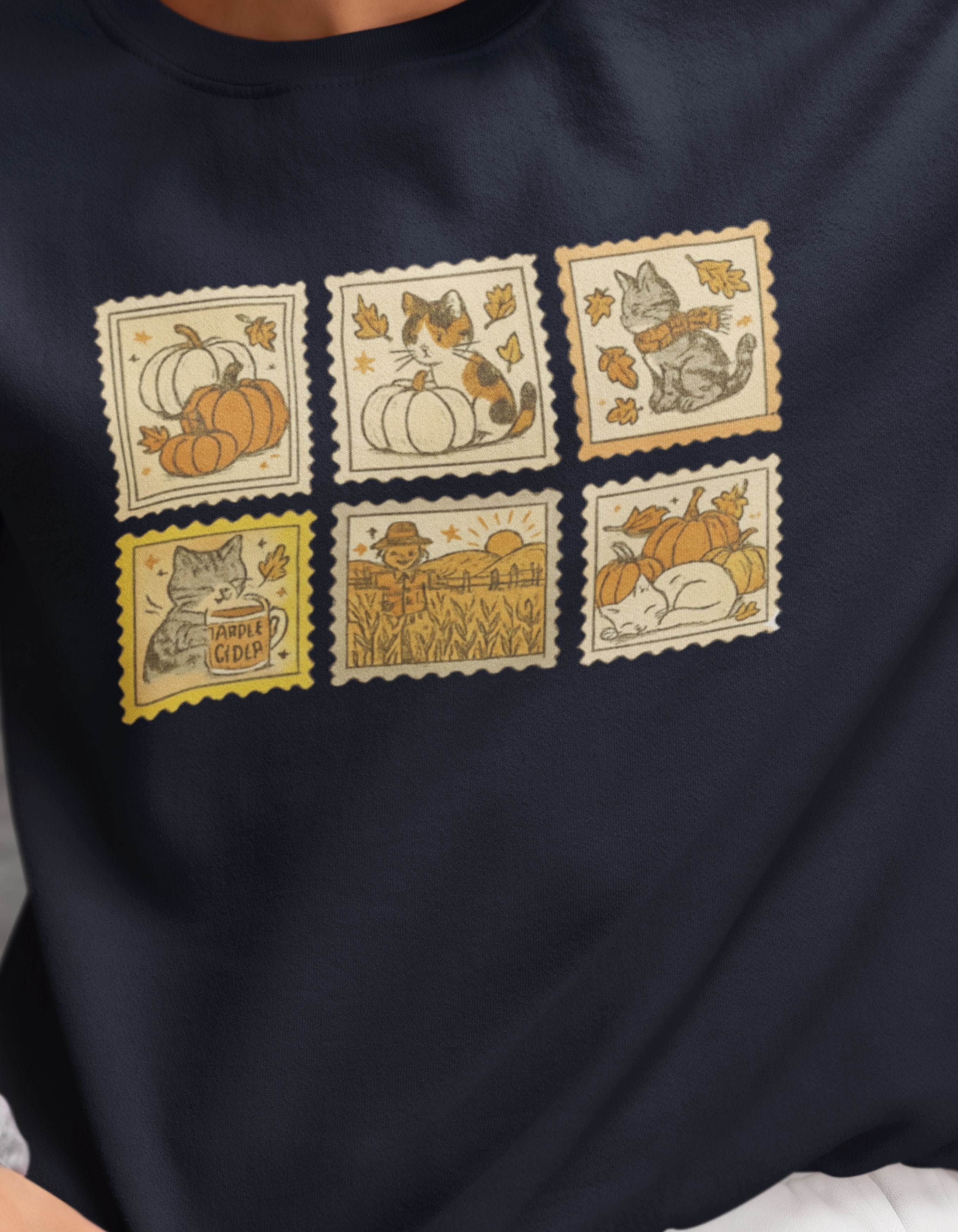 Fall Cat Stamps Sweatshirt - Cute Autumn Cat Sweater