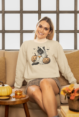 Halloween Black Cat Sweatshirt - Ghost Cat and Jack-o'-Lantern Sweater