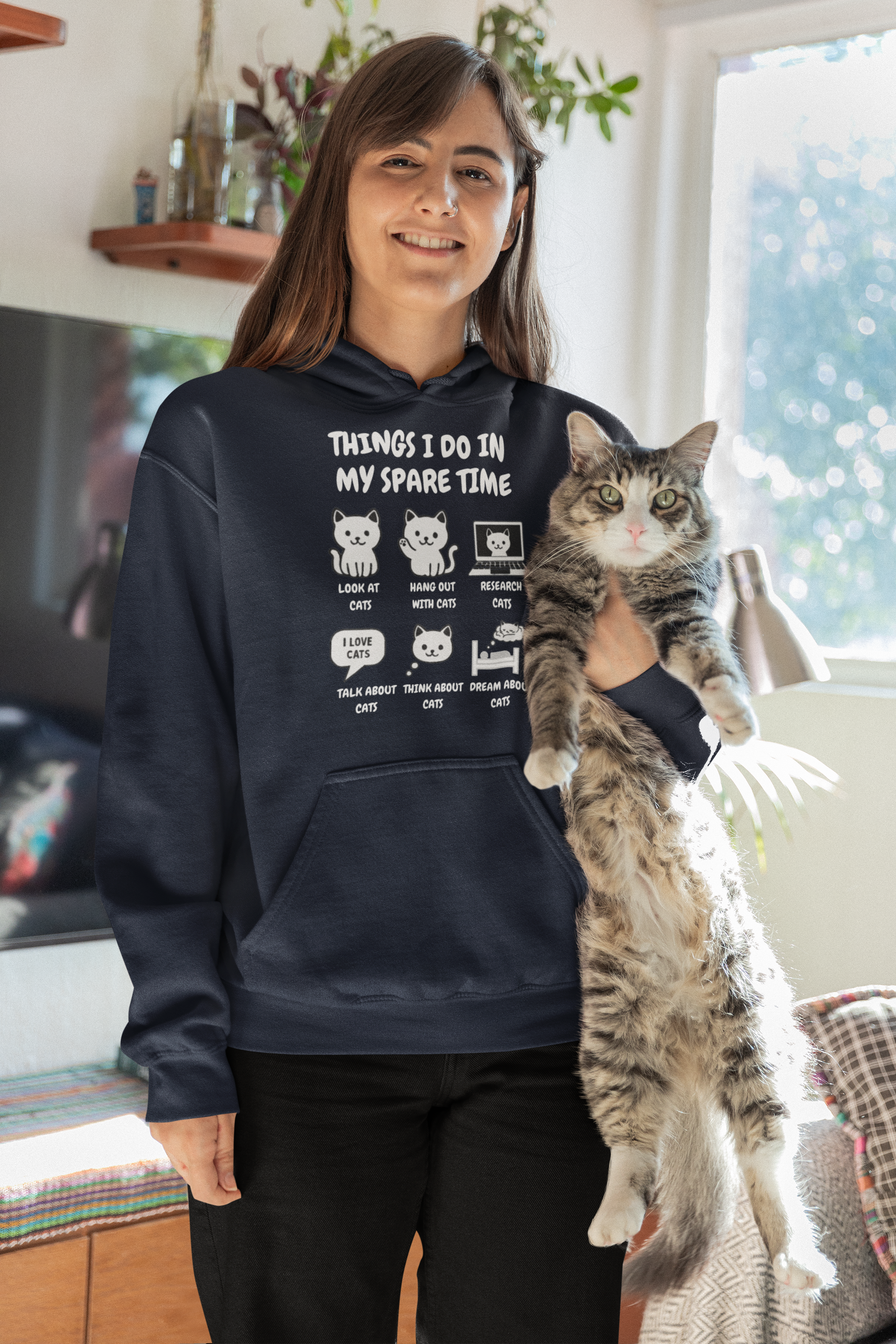 Things I Do in My Spare Time Hoodie Funny Cat Lover Pullover - sizes up to 5XL