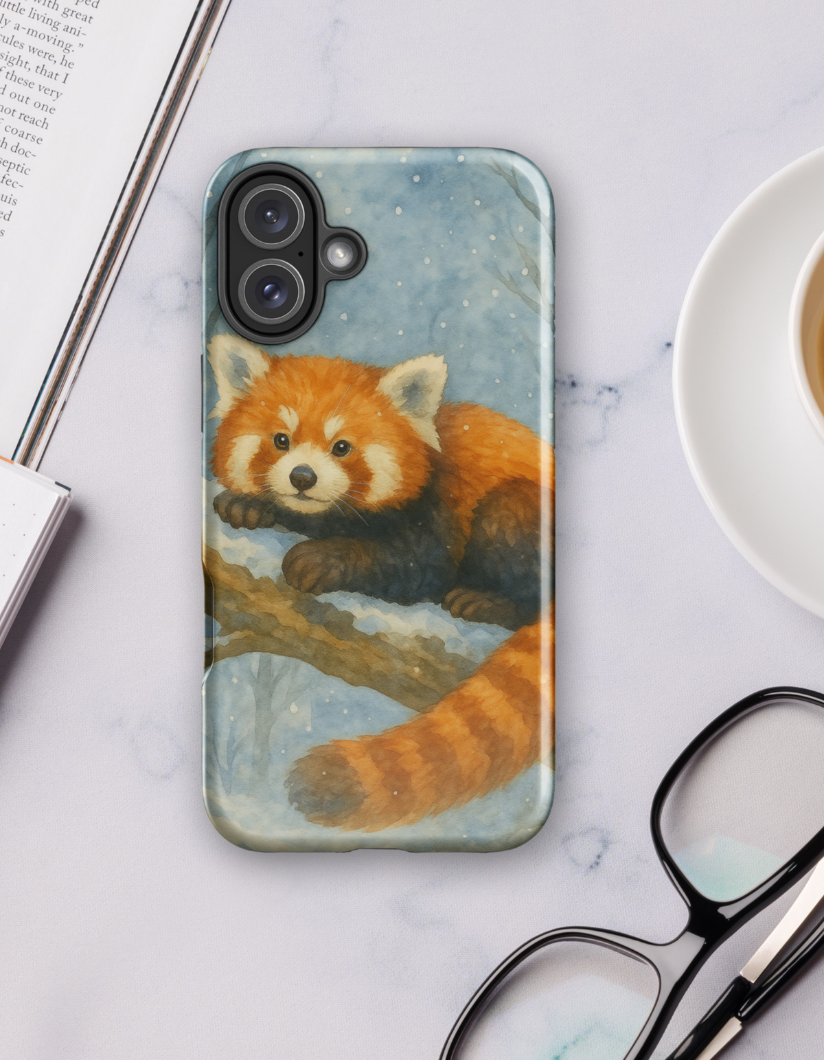 Winter Red Panda Watercolor Tough iPhone Case Cozy Snowy Red Panda Art Phone Cover