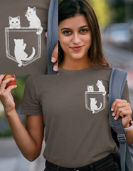 White Cats in Pocket T Shirt Cute Minimalist Cat Graphic Tee - sizes up to 5XL